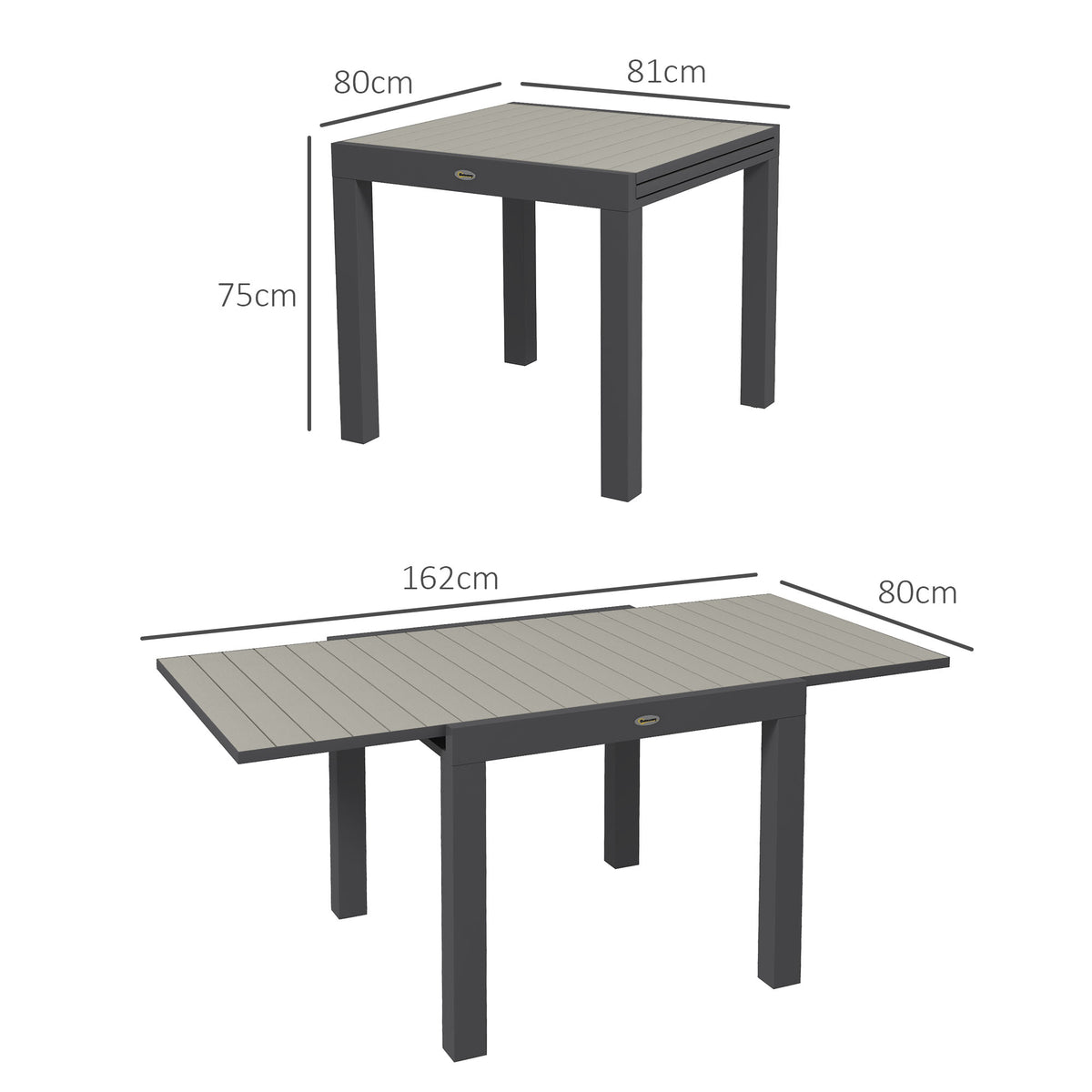 Gartentisch Outdoor-Tisch, wetterbeständig, 162 x 80 x 75 cm, Grau