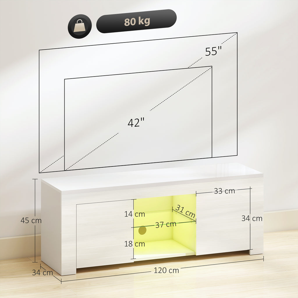 TV-Schrank mit LED-Beleuchtung, 2 Schrankt¨¹ren, Glasregal, Kabell?cher, f¨¹r Wohnzimmer, Spanplatte, Wei?
