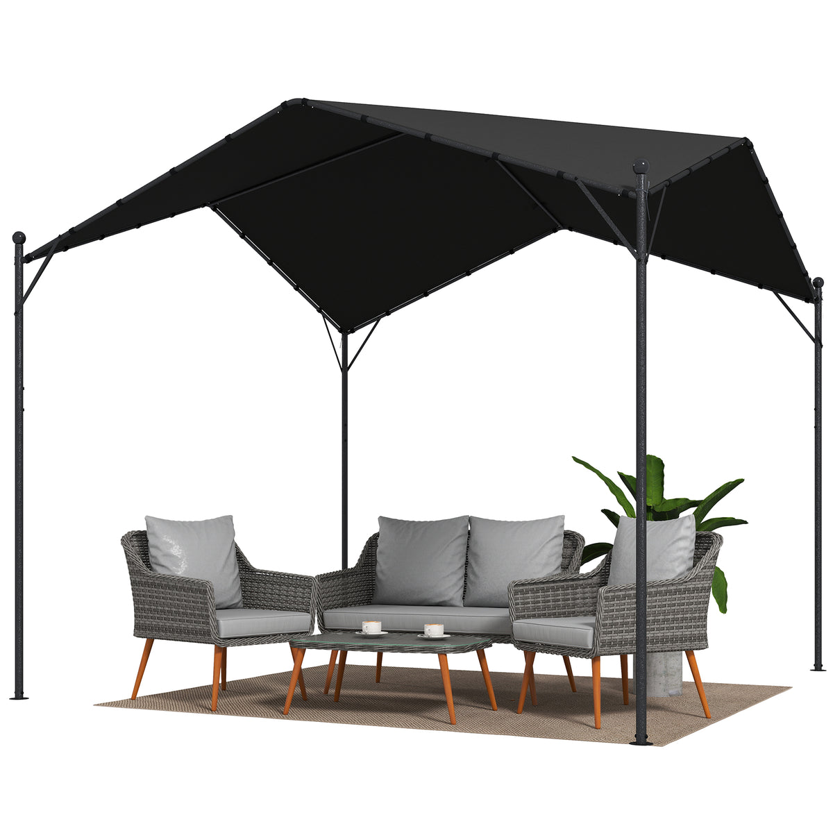 Pergola Pavillon 3x3m Wasserabweisend Stabil winterfest Sonnenschutz mit Satteldach Dreiecksverstrebungen