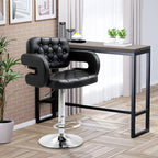 Mid-Back Hollow Design Height Adjustable Barstool with PU Leather Surface, U-Shape Armrest, Steel Pole for Bistro, Lounge, Kitchen, Black