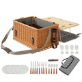 Picknickkorb aus Weidenholz Picknickkoffer für 4 Personen mit Picknickdecke Besteck Set, Flascheöffner Hellbraun