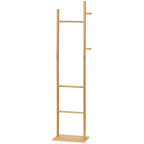 Moderner Garderobenst?nder, 2 Haken & 3 Stangen, robustes Bambus, 36x24x168 cm, Natur