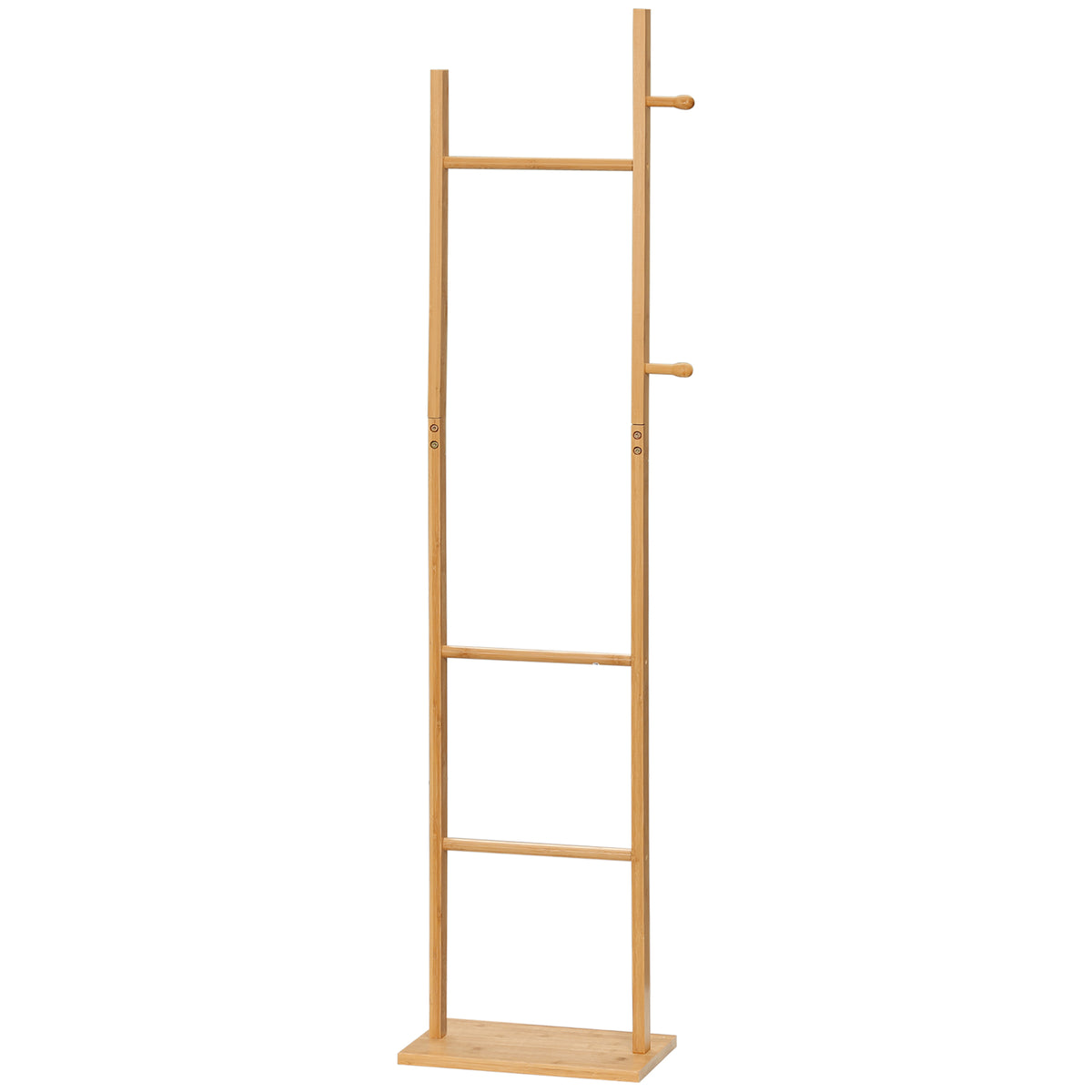 Moderner Garderobenst?nder, 2 Haken & 3 Stangen, robustes Bambus, 36x24x168 cm, Natur