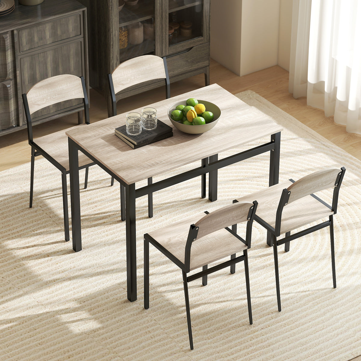 5-teilige Essgruppe, Esstisch mit 4 Stühlen, platzsparendes Küchentisch-Set, Sitzgruppe für Esszimmer, Küche, Schwarz
