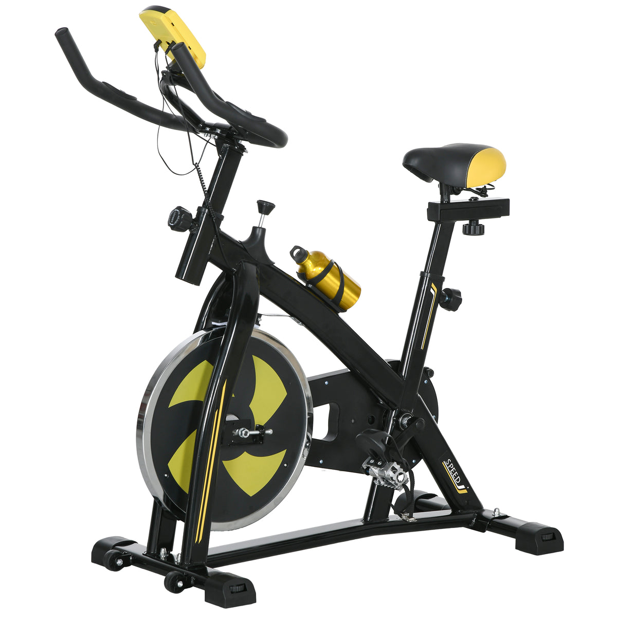 Exercise Bike, Indoor Stationary Bike, Cycling Machine with Adjustable Seat and Resistance for Home Gym Workout, Yellow