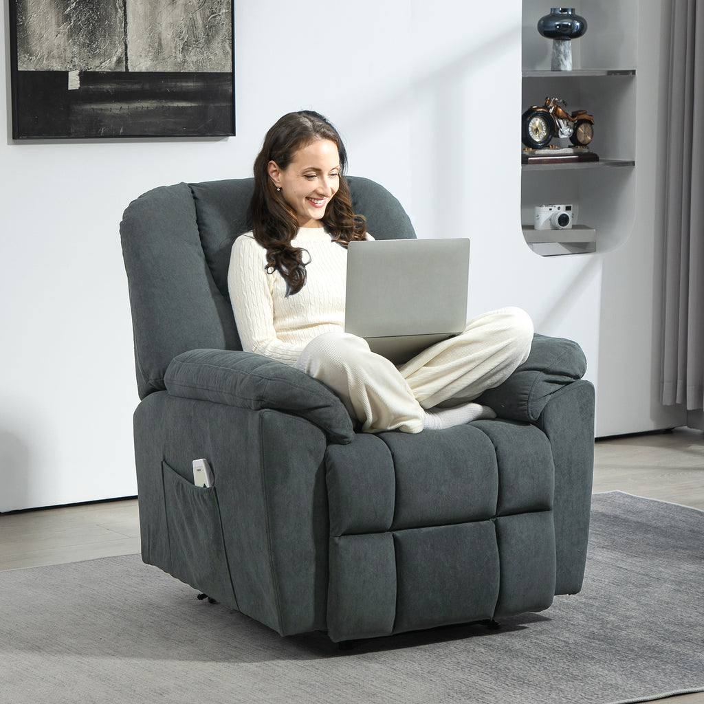 Elektrischer Relaxsessel mit Massage- und W?rme-Funktionen, Polstersessel mit USB-Anschluss, Seitentaschen, Grau