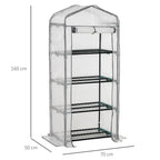 4 Tier Mini Portable Greenhouse Compact Plant Grow Shed Metal Frame PE Cover with Lockable Rolling Wheels, White
