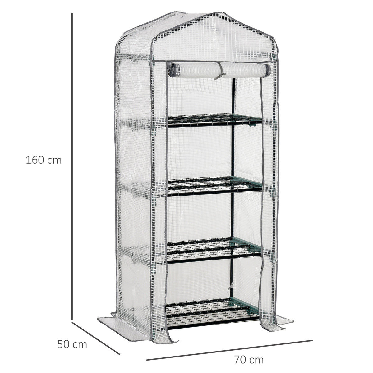 4 Tier Mini Portable Greenhouse Compact Plant Grow Shed Metal Frame PE Cover with Lockable Rolling Wheels, White