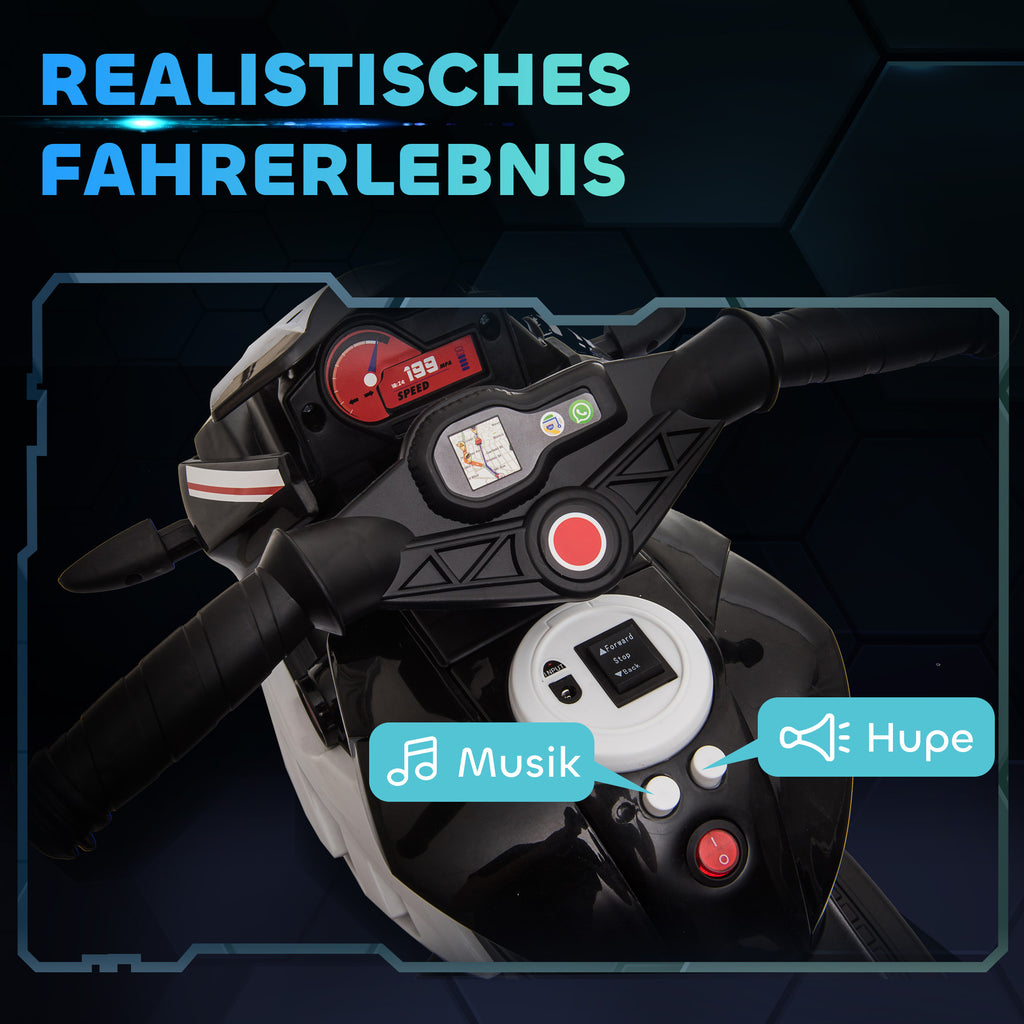 Elektro-Kindermotorrad, Lichter & Ger?usche, 3 km/h, wiederaufladbar, Kunststoff & Metall, Schwarz/Wei?