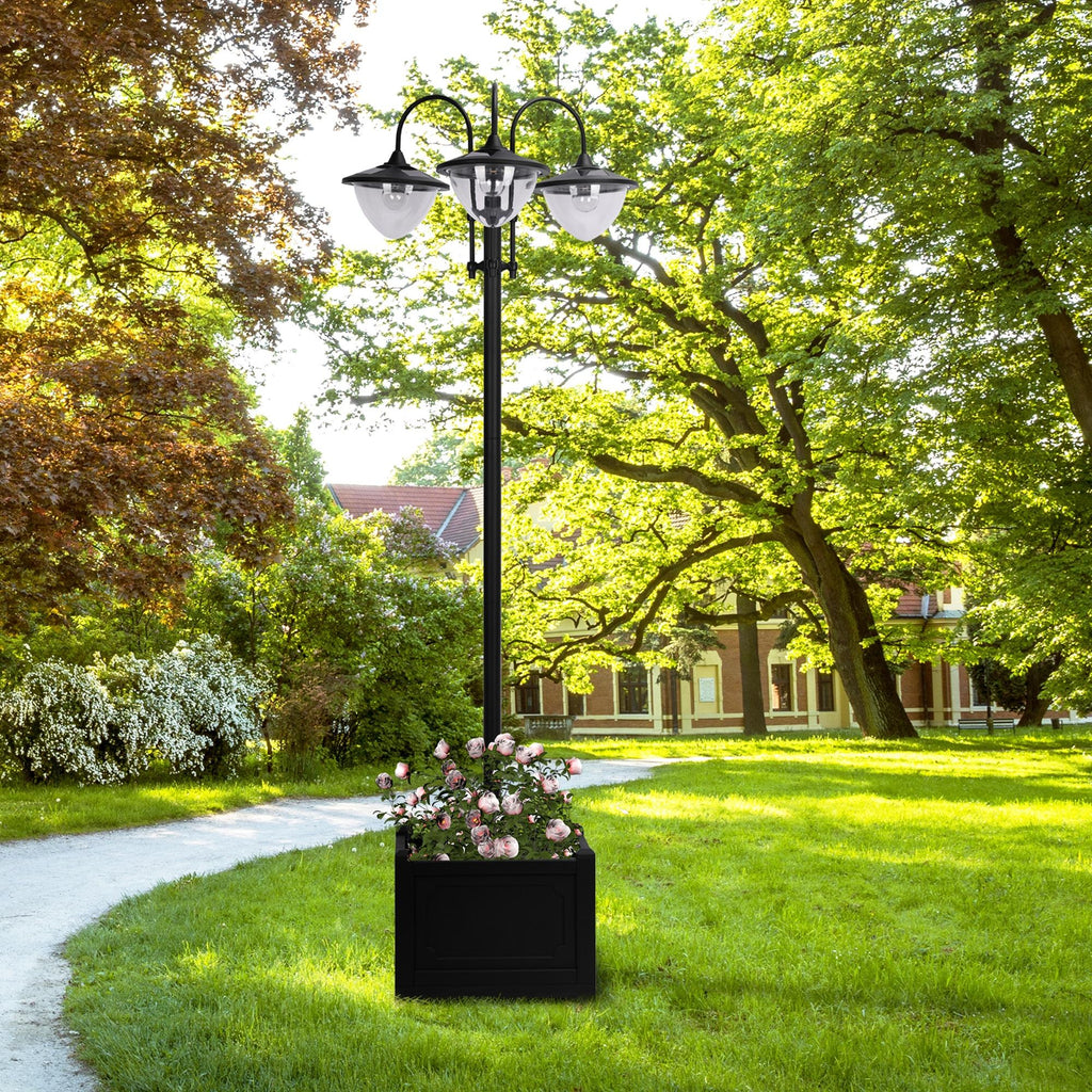 189cm 3-head Solar Lamp Post, Street Light with Planter, Automatic-on, 6 Hour Max Outdoor Ready LED Lighting, Black