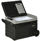 Kühlbox Auto 40L mit LED-Beleuchtung Kompressor Autokühlschrank mit Griffe Transportrollen Boot Camper Reisen 12/24V DC und 110-240V AC Grau+Schwarz