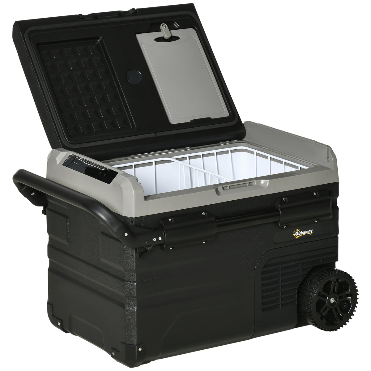 Kühlbox Auto 40L mit LED-Beleuchtung Kompressor Autokühlschrank mit Griffe Transportrollen Boot Camper Reisen 12/24V DC und 110-240V AC Grau+Schwarz