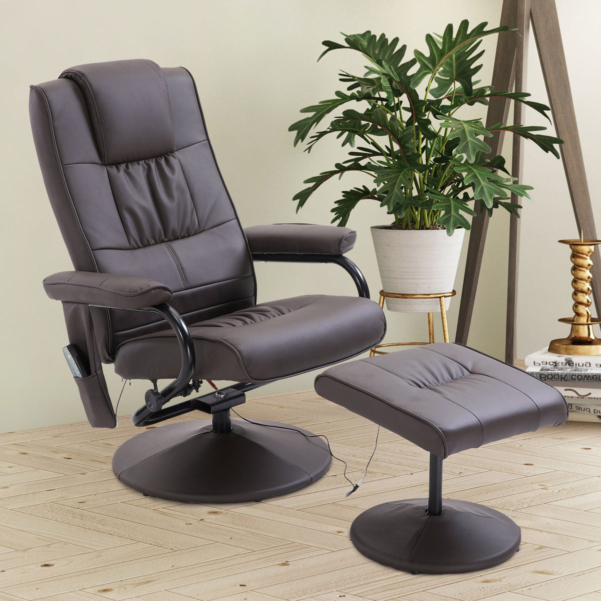 Massagesessel Relaxsessel, inkl. Fu?hocker, 10 Vibrationspunkte, 1 Fernbedienung; 77 cm x 84 cm x 95 cm, Braun