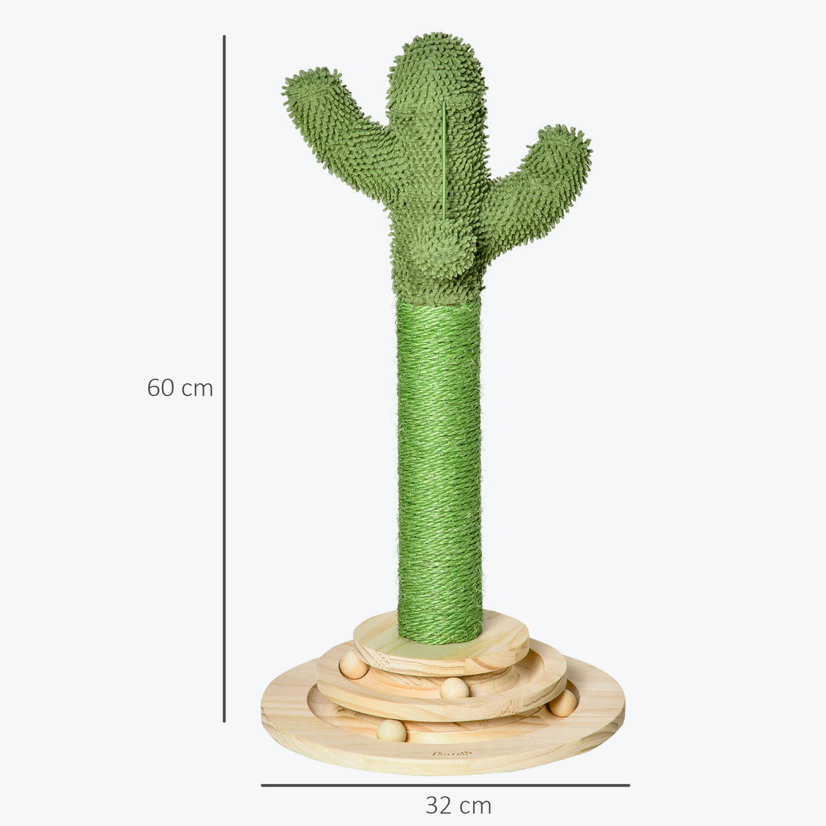 Cat Tree Cactus Sisal Scratching Post for Indoor Cats Play Tower Kitten Furniture with Hanging Ball Interactive Fun Roller Exerciser 32 x 32 x 60cm