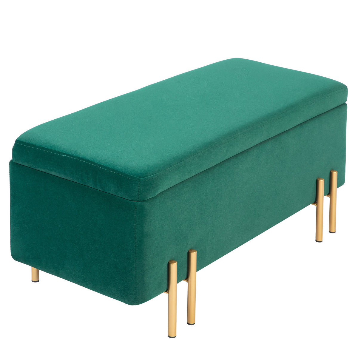 Sitzbank, Polsterbank mit Stauraum, Metall, Kautschukholz, Schaumstoff, 100 x 40 x 42 cm, Gr¨¹n