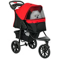 Hundewagen klappbar Hundebuggy bis 10 kg mit 3 Rädern, Netzfenstern Getränkehalter Ablagekorb 109,5x57,5x106,5 cm Rot