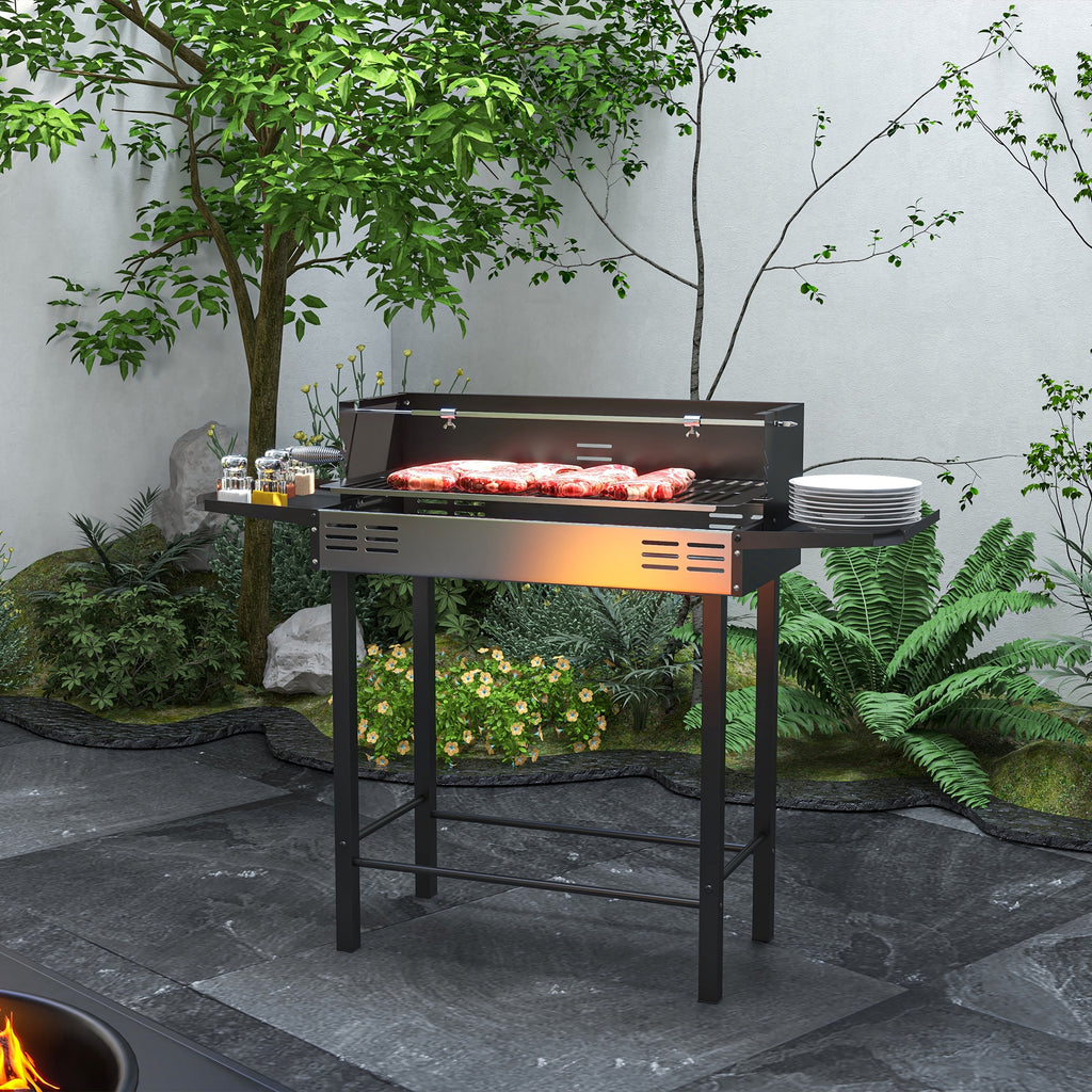 BBQ Rotisserie Grill Roaster Charcoal Spit Roasting Machine for Chicken Turkey with 3-Level Grill Grate, Side Shelves
