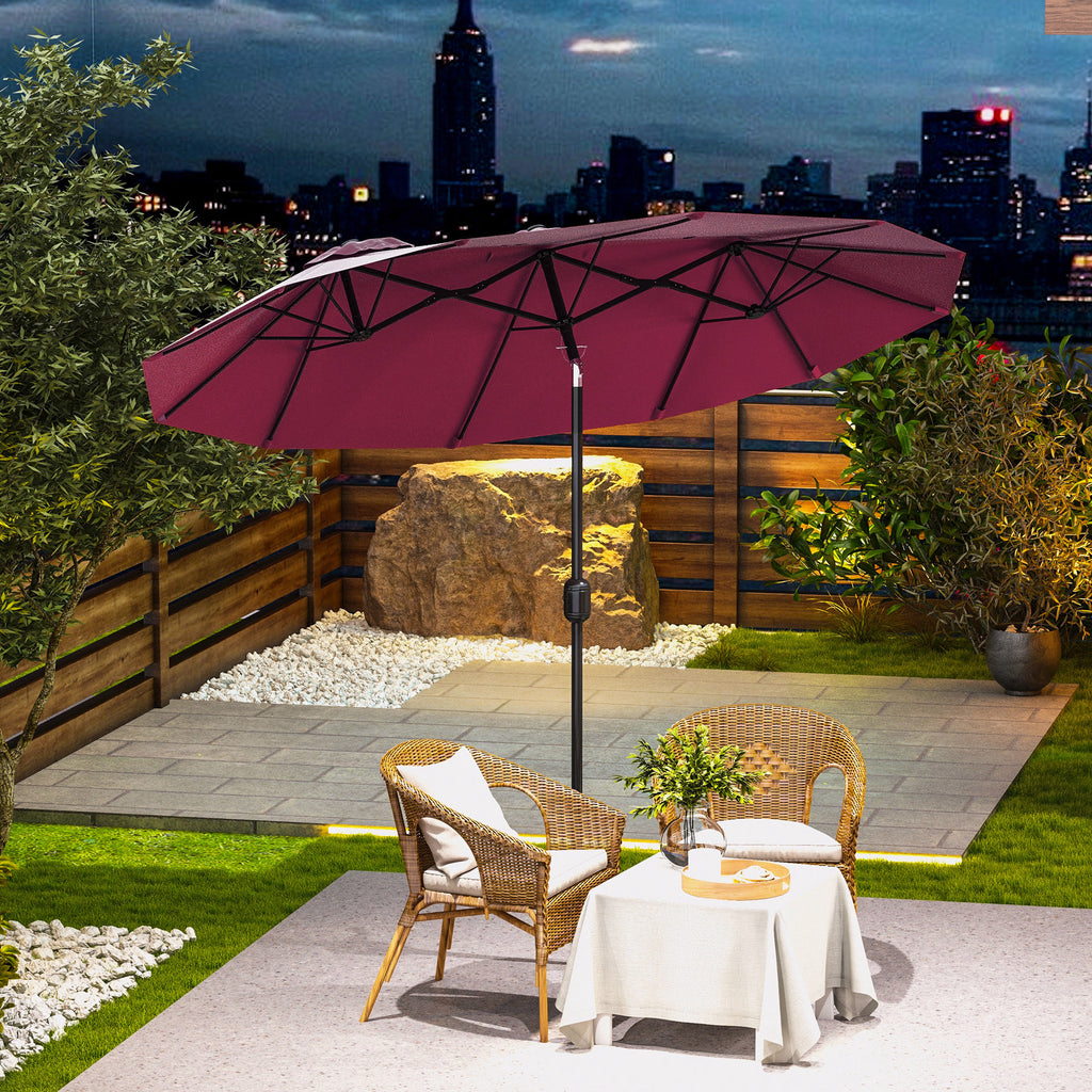Sonnenschirm, Gartenschirm, neigbar, mit Handkurbel, Winddach, Polyester+Stahl, Weinrot, 295 x 152 cm