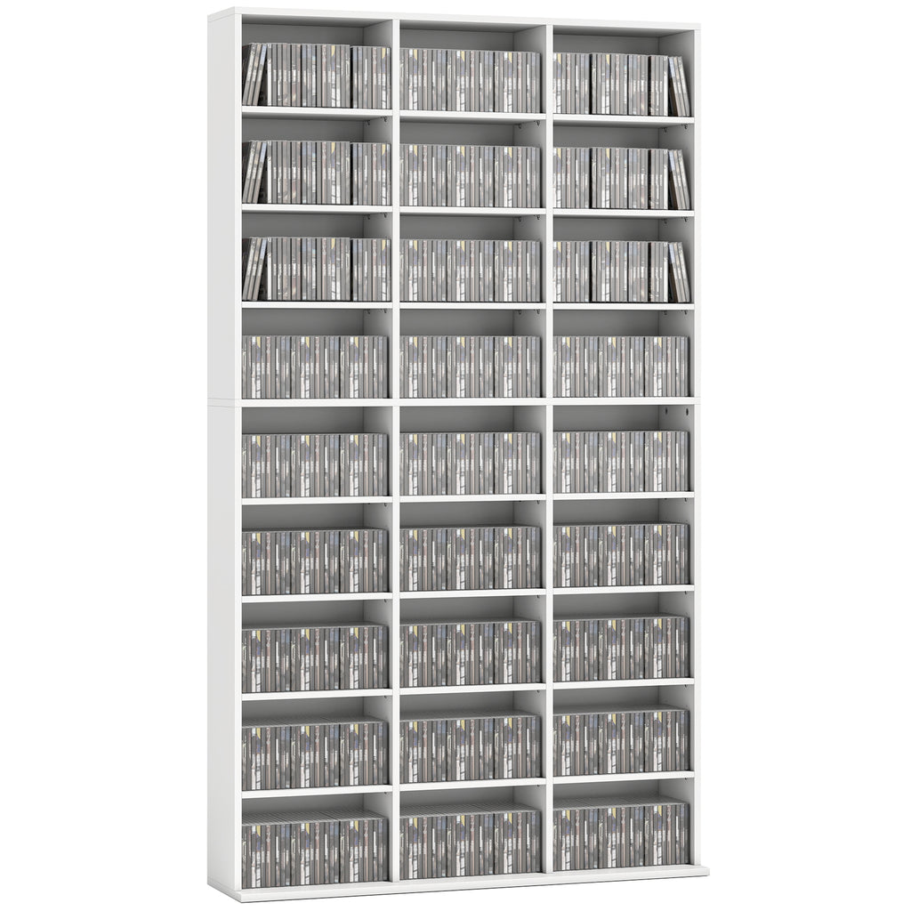 Regal für 835 CDs oder 500 DVDs, Blu-ray Medienregal mit 27 Fächern und 21 verstellbaren Einlegeböden, Weiß