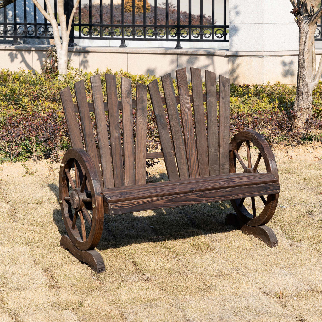 Fir Wood Love Seats with Wheel-Shaped Armrests, Large Load-Bearing Chair, Natural Wood Grain