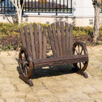 Fir Wood Love Seats with Wheel-Shaped Armrests, Large Load-Bearing Chair, Natural Wood Grain
