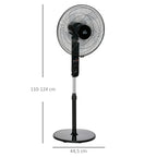 Standventilator mit Fernbedienung, Ventilator, Höhenverstellbarer Lüfter, 3 Geschwindigkeitsstufen, Verstellbarer Neigungswinkel, Metall, Schwarz, Ø44,5 x H110-124 cm