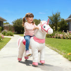 Reitpferd f¨¹r Kinder, Einhorn-Design, Stoffbezug, stabiler Rahmen, sanfte R?der, Schaukelpferd, 3-5 Jahre, Wei?