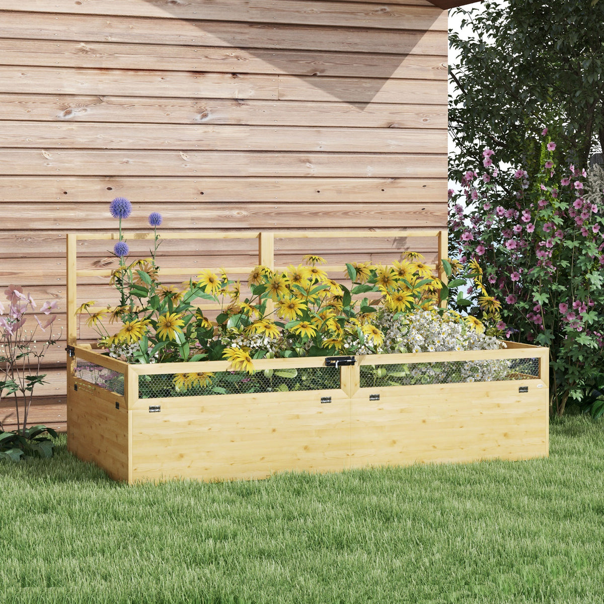 Hochbeet Pflanzkasten Kr?uterbeet, wetterbest?ndig, 1 Spalier, 183 x 98,5 x 95?cm, Natur