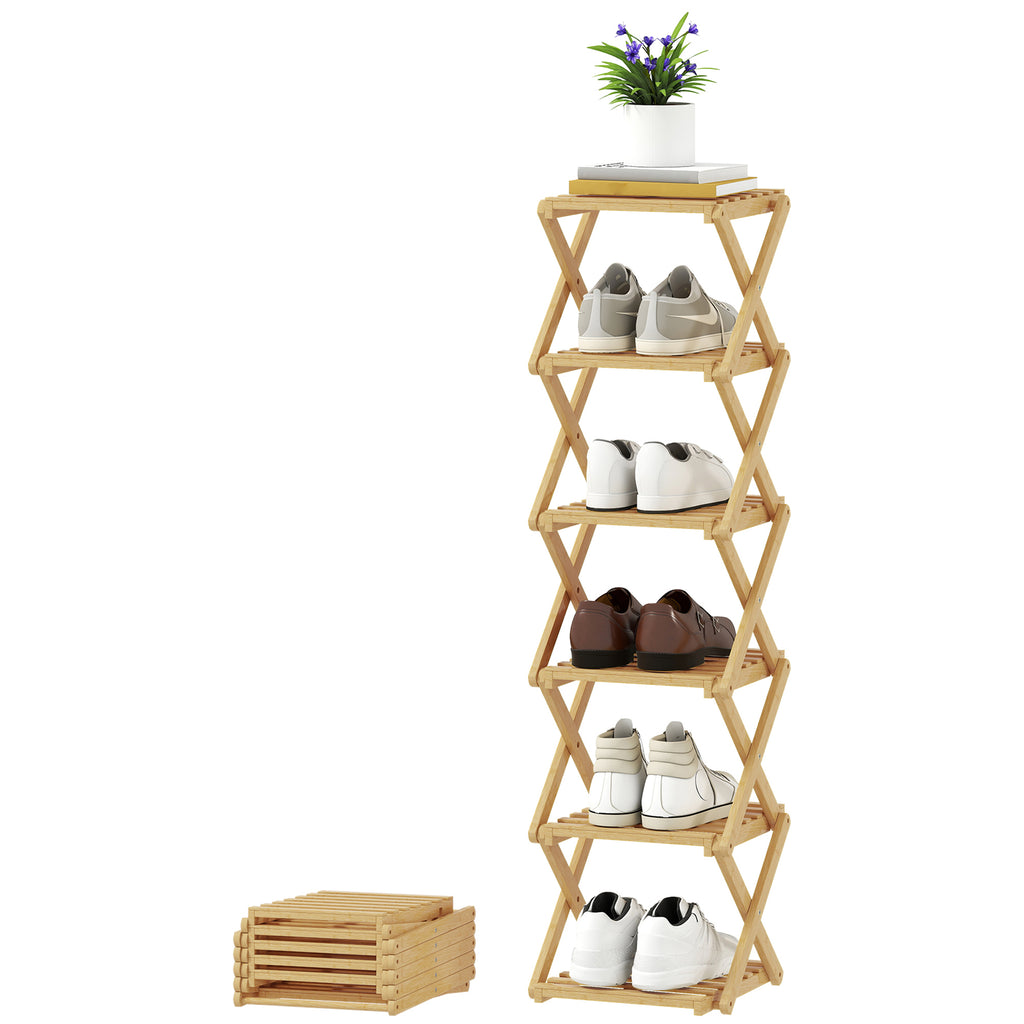 Schuhregal, klappbar Schuhst?nder mit 6 Ebenen aus Bambus, f¨¹r max. 9 Paar Schuhe, 30 x 29 x 108 cm, Natur
