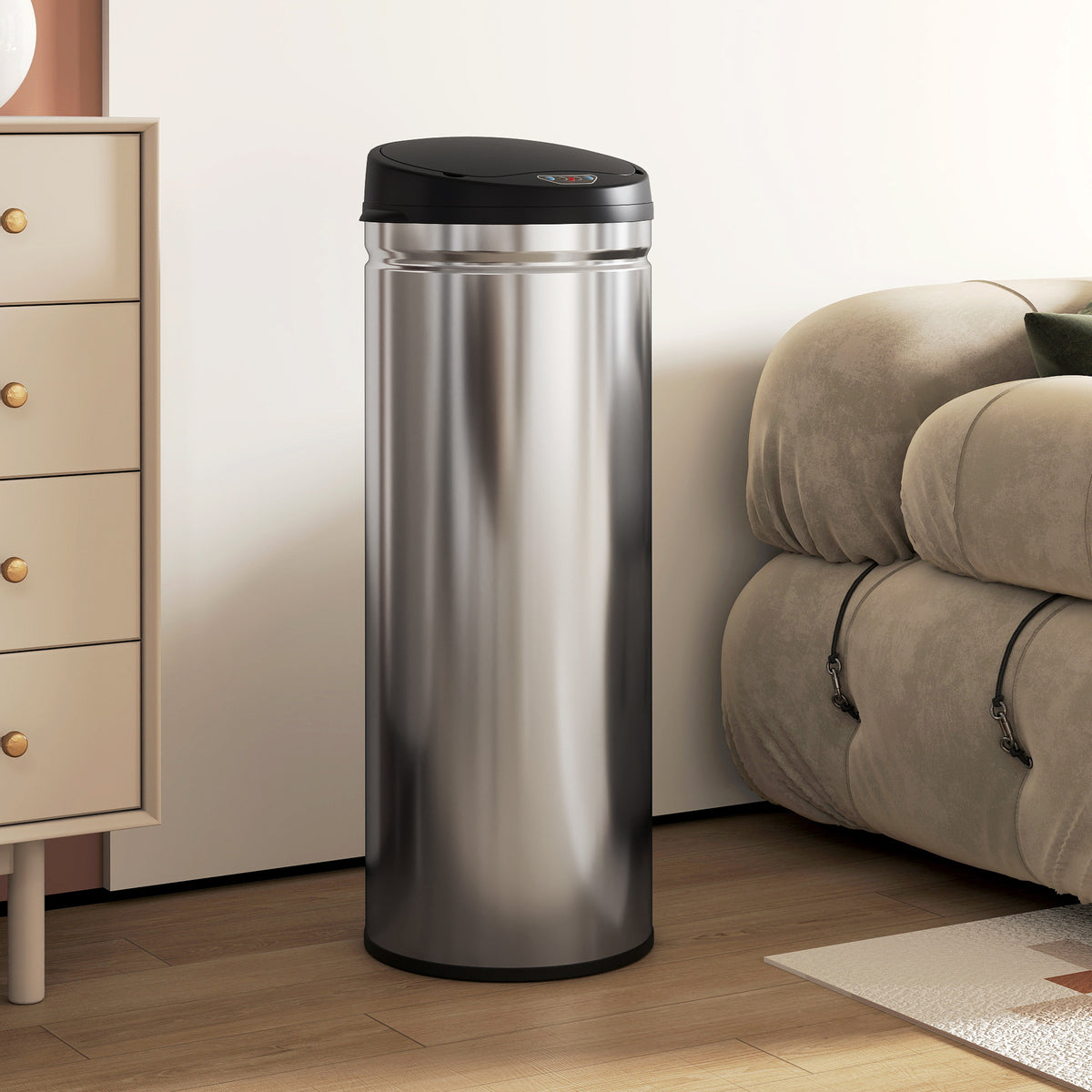 50 Liter Sensor-M¨¹lleimer mit Soft-Close-Funktion, ber¨¹hrungsfreier Abfalleimer aus Edelstahl f¨¹r hygienische K¨¹chen, B¨¹ros, Silberfarben