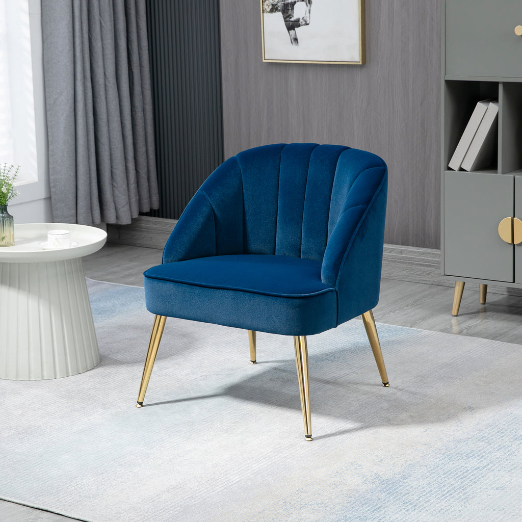 Sessel in Retrodesign, Lesesessel, Akzentsessel, Samtoptik, Blau + Gold