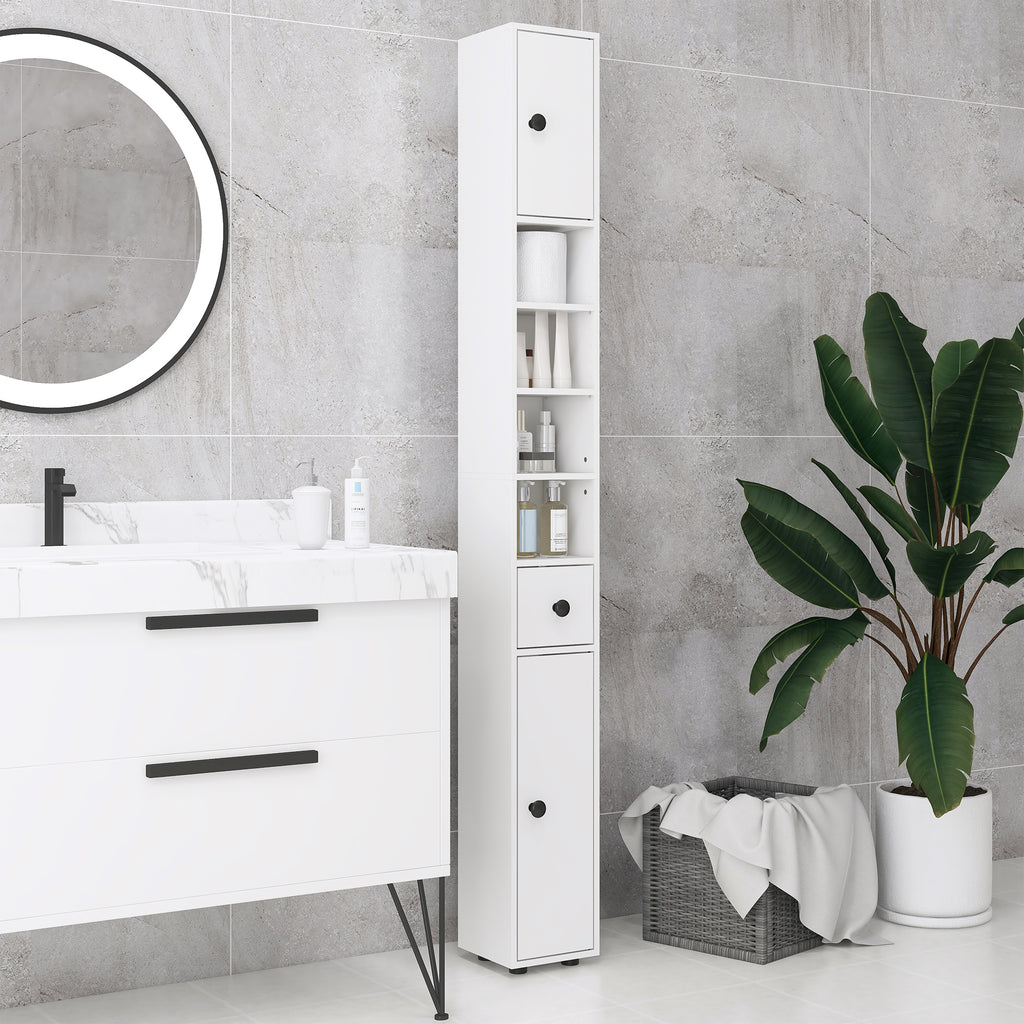 Badezimmerschrank, 4 Regale, Schublade, Spanplatte, schlankes Design, Wei?