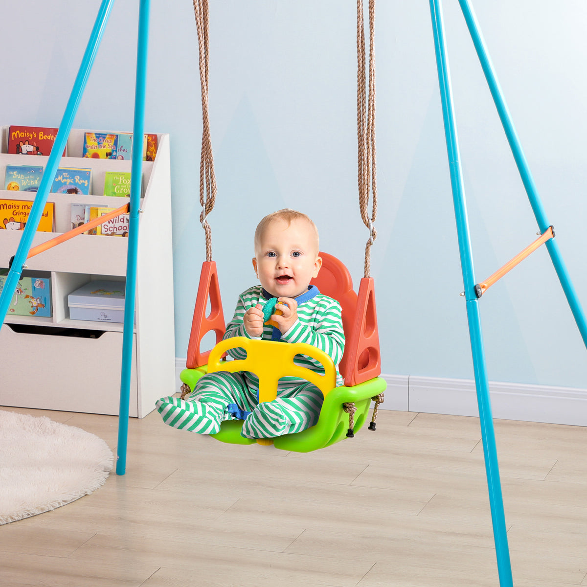3-in-1 Babyschaukel, Sicherheitsgurt, längenverstellbare Seile, für In- und Outdoor, grün, 48 x 34 x 180 cm