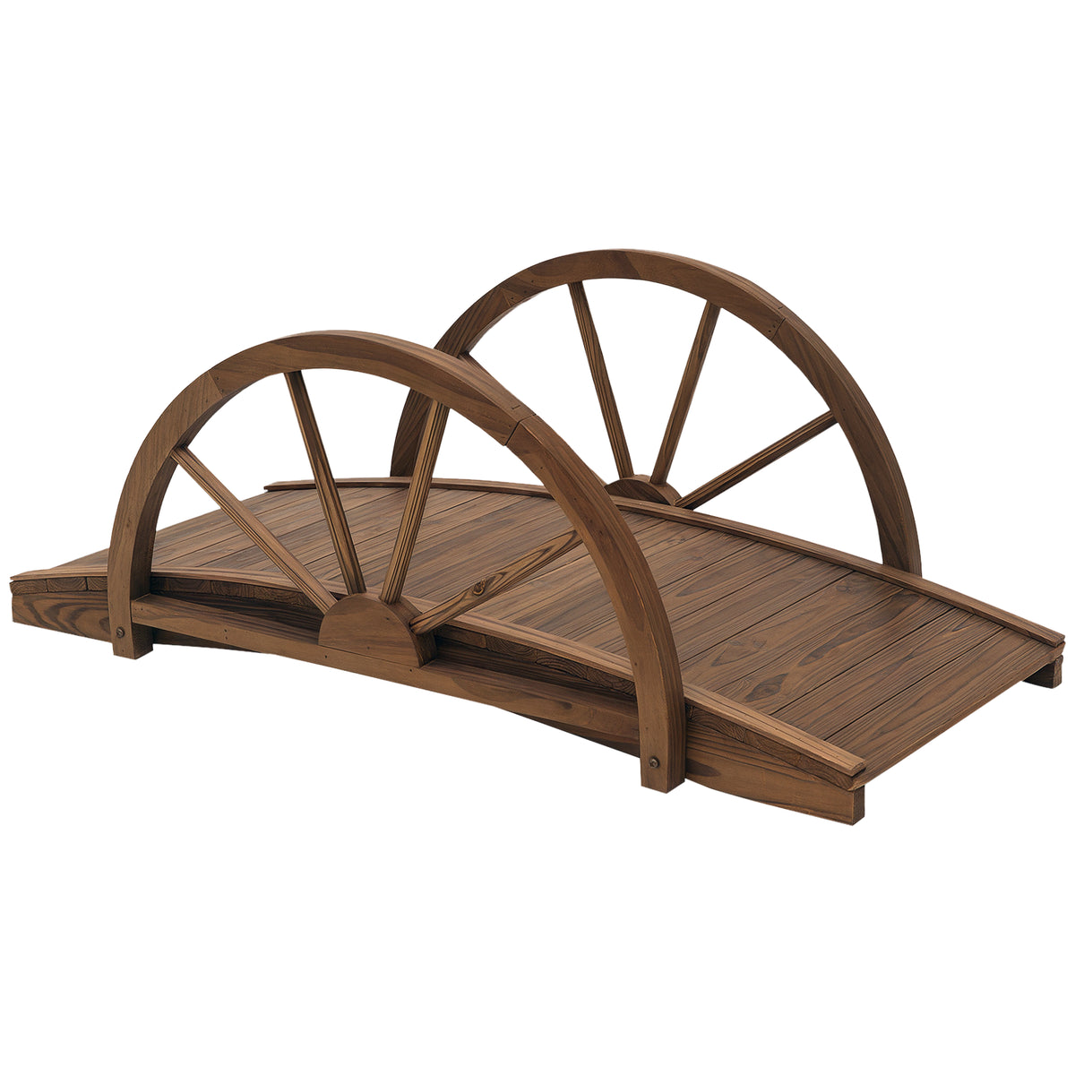 Gartenbrücke aus Tannenholz, Holzbrücke mit Rad Design, Teichbrücke bis 150 kg belastbar 100 x 50 x 37 cm Verkohlt