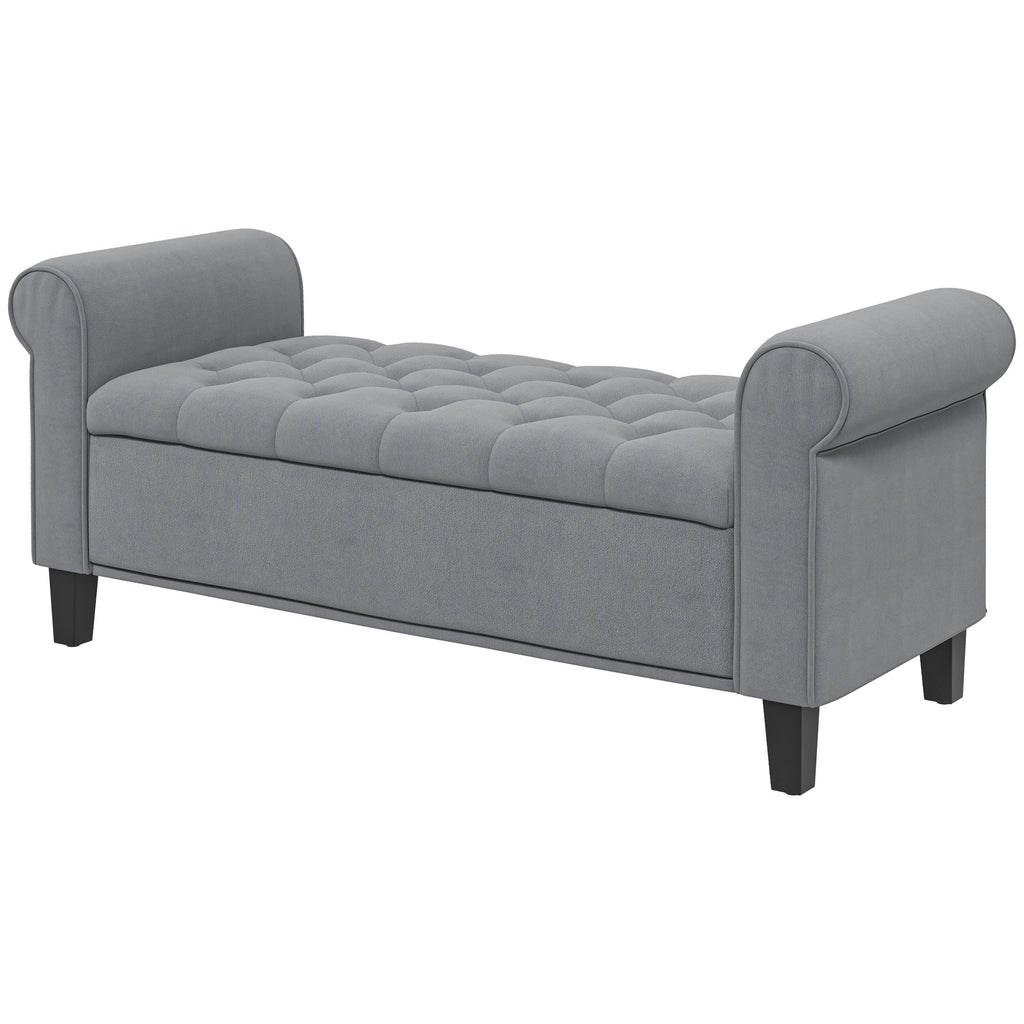 Sitzbank Polsterbank Bettbank, Knopfheftung, Samtoptik, 126 cm x 48,5 cm x 57 cm, Grau
