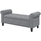 Sitzbank Polsterbank Bettbank, Knopfheftung, Samtoptik, 126 cm x 48,5 cm x 57 cm, Grau