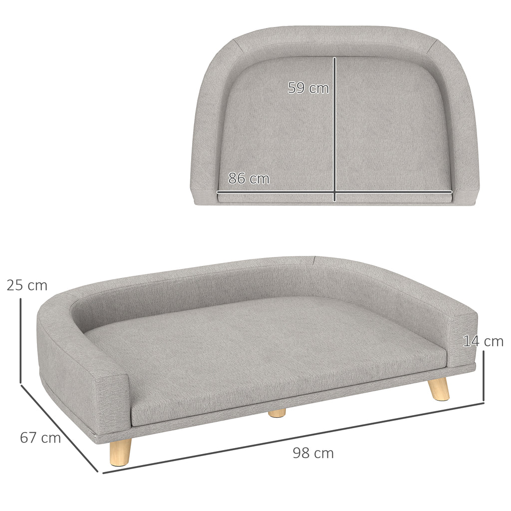 Hundesofa für große Hunde bis 30 kg, gepolsterte, Kiefernholzbeine, 98 x 67 x 25 cm, Grau