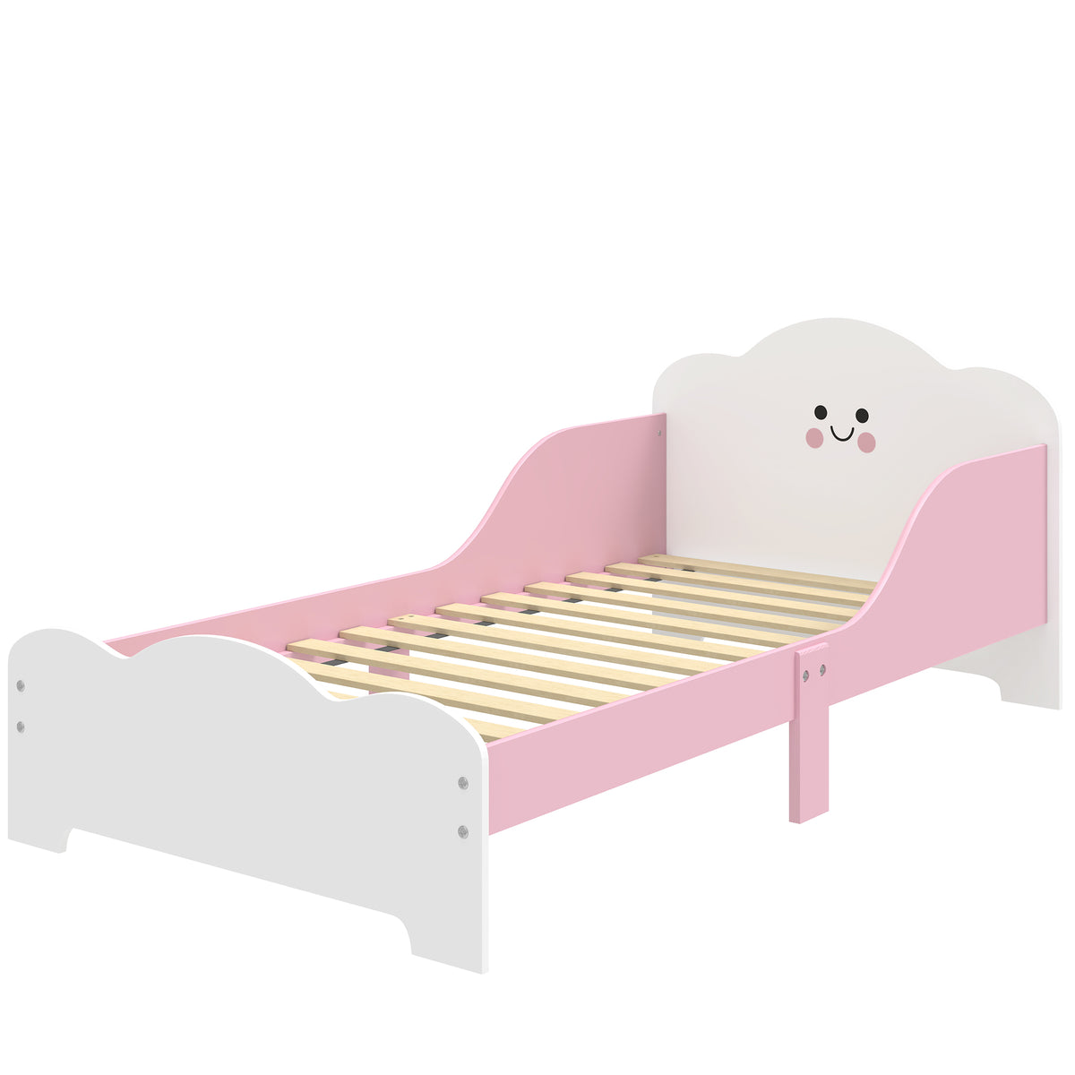 Kinderbett, 140 x 70 cm Bettgestell mit hohen Schutzgitter für Kinder von 3-6 Jahren, ohne Matratze, Rosa