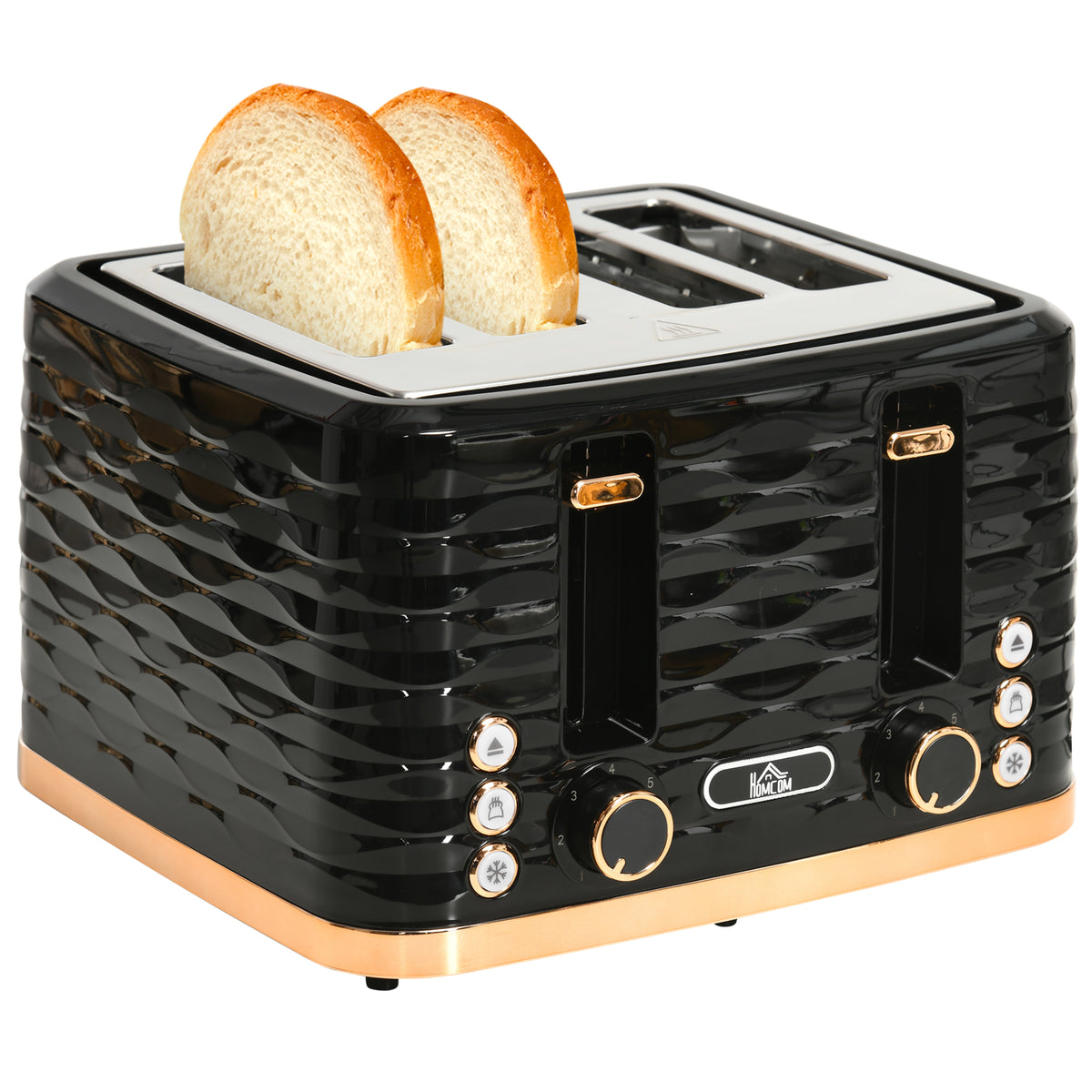 4-Scheiben-Toaster, wellenf?rmiges Design, mehrere Funktionen, Kr¨¹melfach, Schwarz