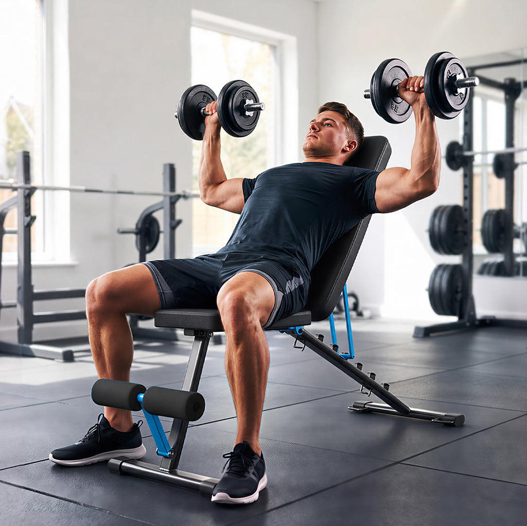 Hantelbank verstellbar Trainingsbank mit Beinstrecker 7-Fach Rückenlehne, verstellbar Polster 300 kg Last