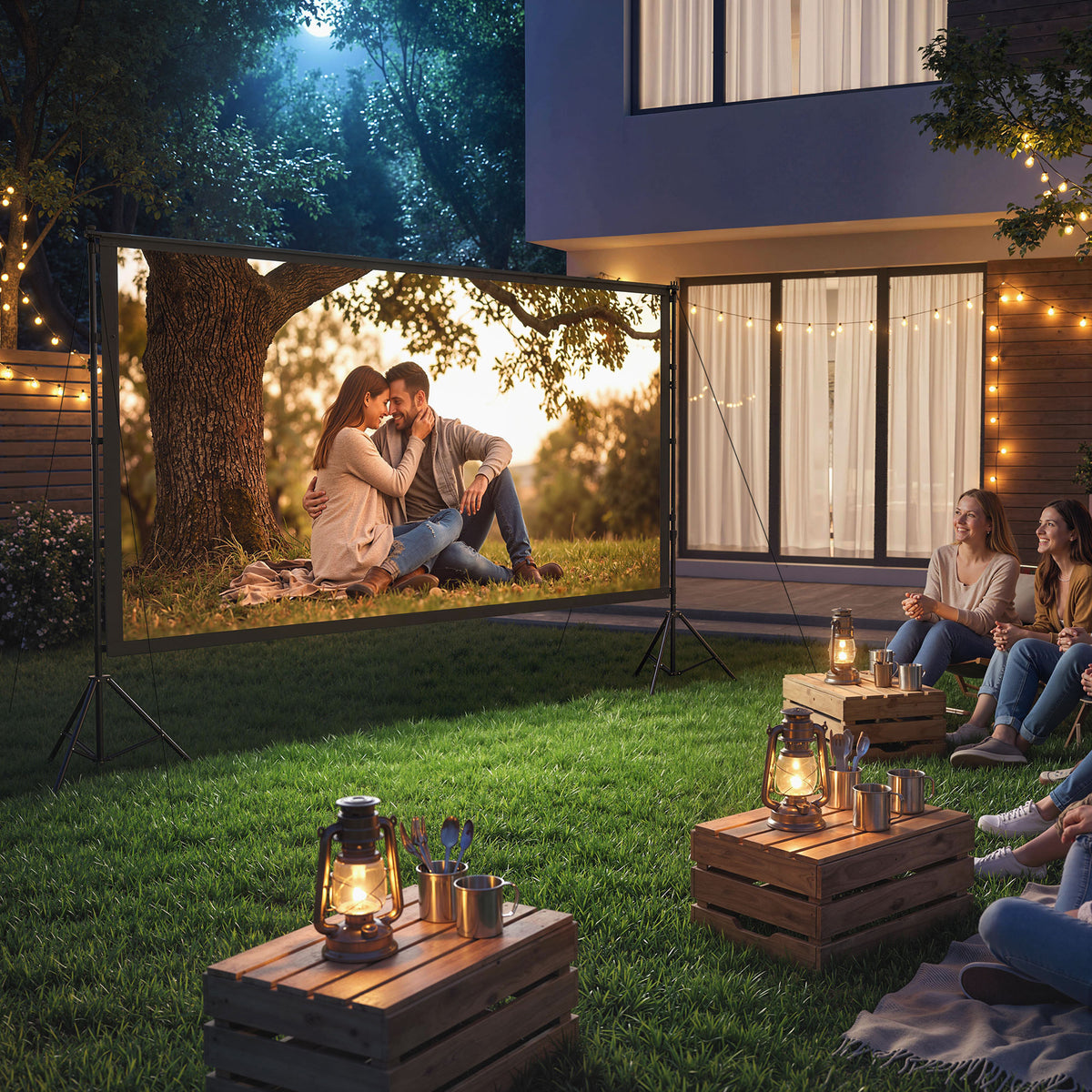 100 Zoll 16:9 HD 4K/8K Projektor-Leinwand mit Ständer, tragbare doppelseitige Leinwand mit klappbaren Stativen, Weiß