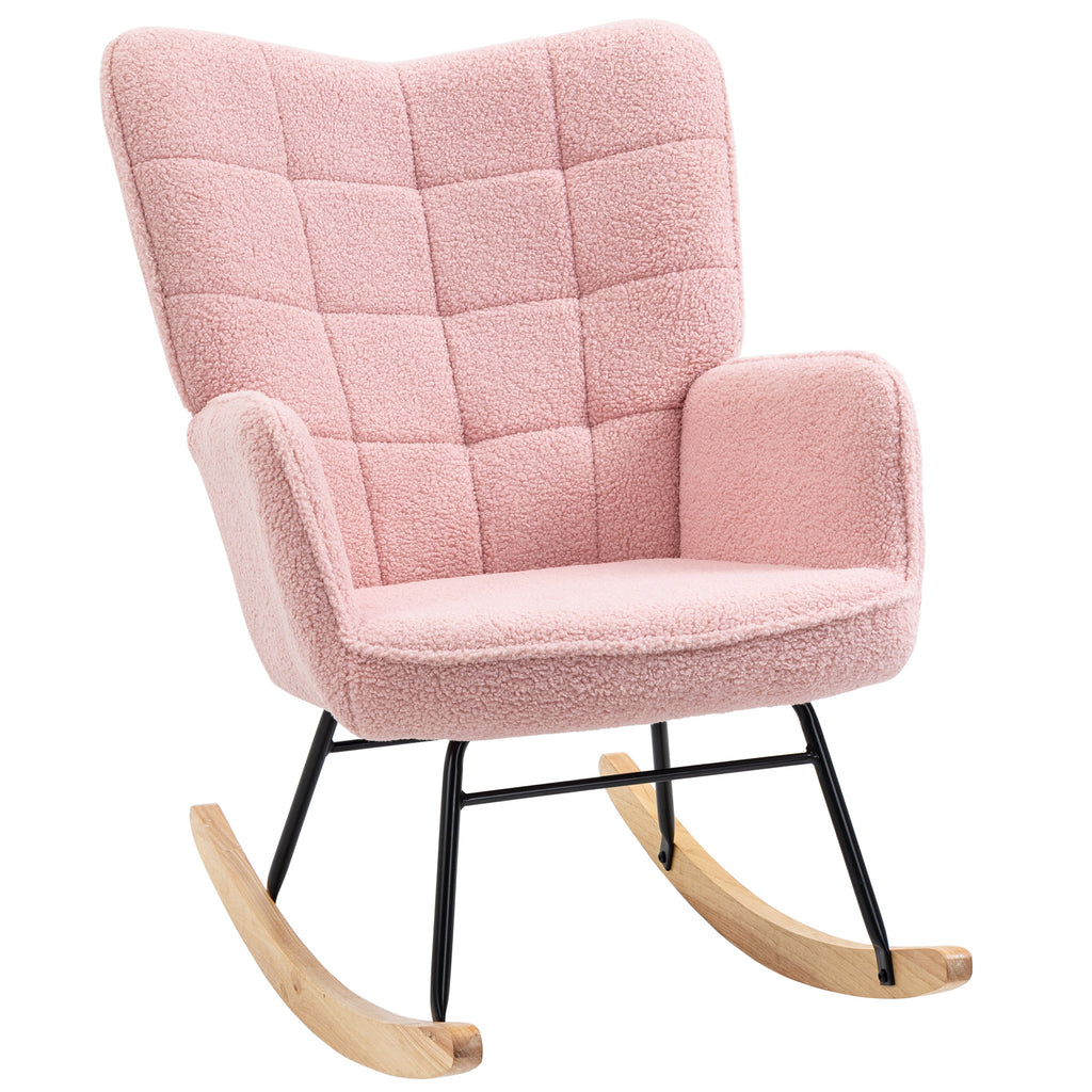 Schaukelstuhl im Retro-Design, Massivholz, Sessel, Relaxsessel, 98 cm x 71 cm x 101 cm, Rosa