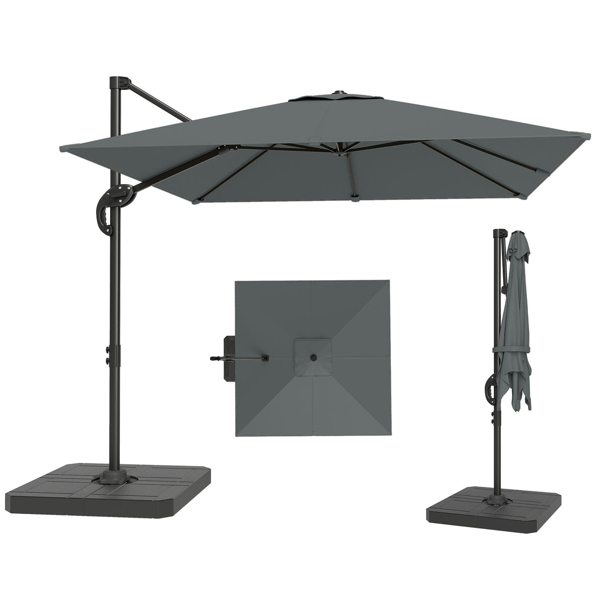 2.4 x 2.4m Cantilever Parasol with Umbrella Weights, UPF50+ Offset Outdoor Umbrella w/ Easy Tilt Adjustment, Dark Grey
