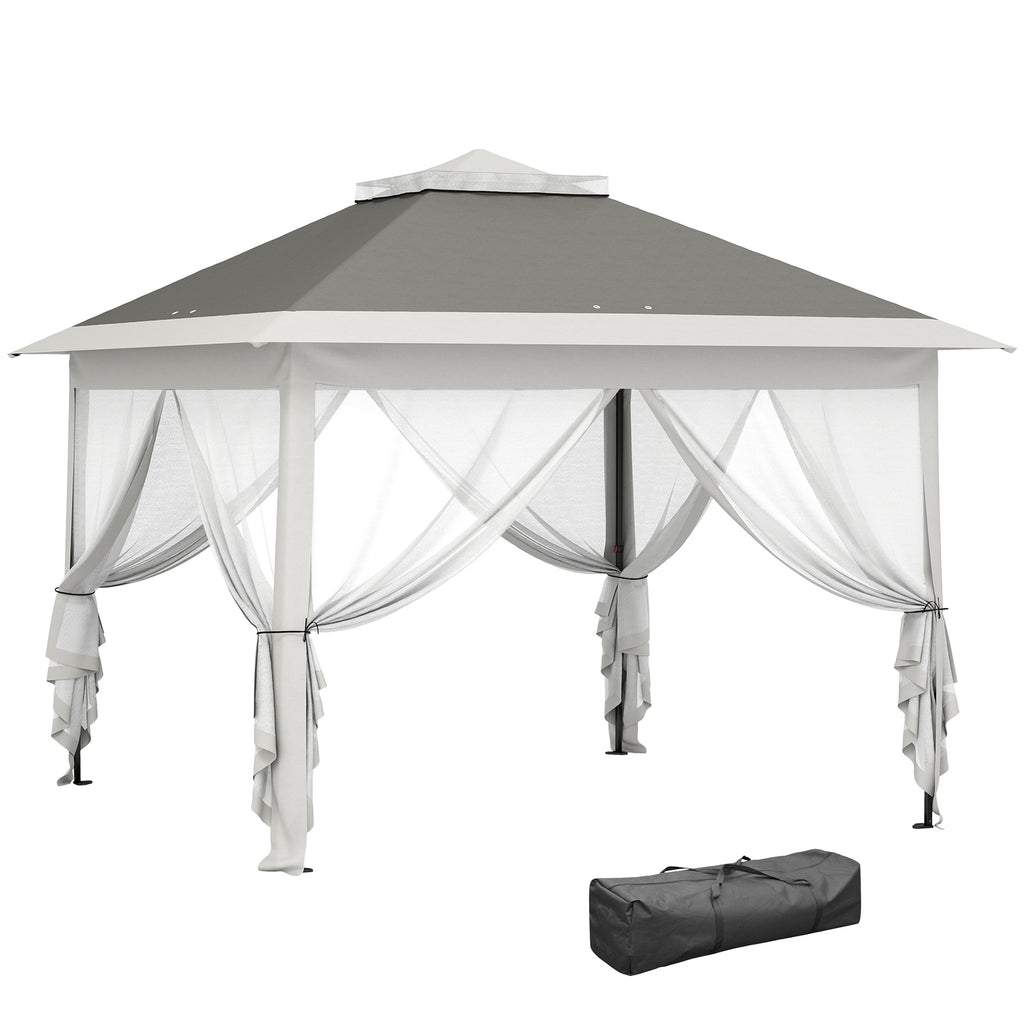 Pop Up Canopy Tent with Double Roof, Zipped Mesh Sidewalls, Carrying Bag, Height Adjustable for Patio Garden, Dark Grey