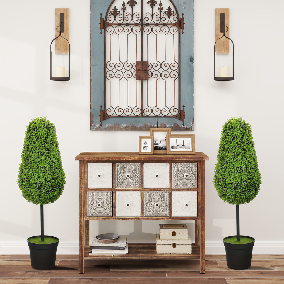2er Set K¨¹nstliche Buchsbaum 90cm Kunstpflanze in Tr?nenform, Plastik K¨¹nstliche Pflanzen im Topf Moderne Dekoration