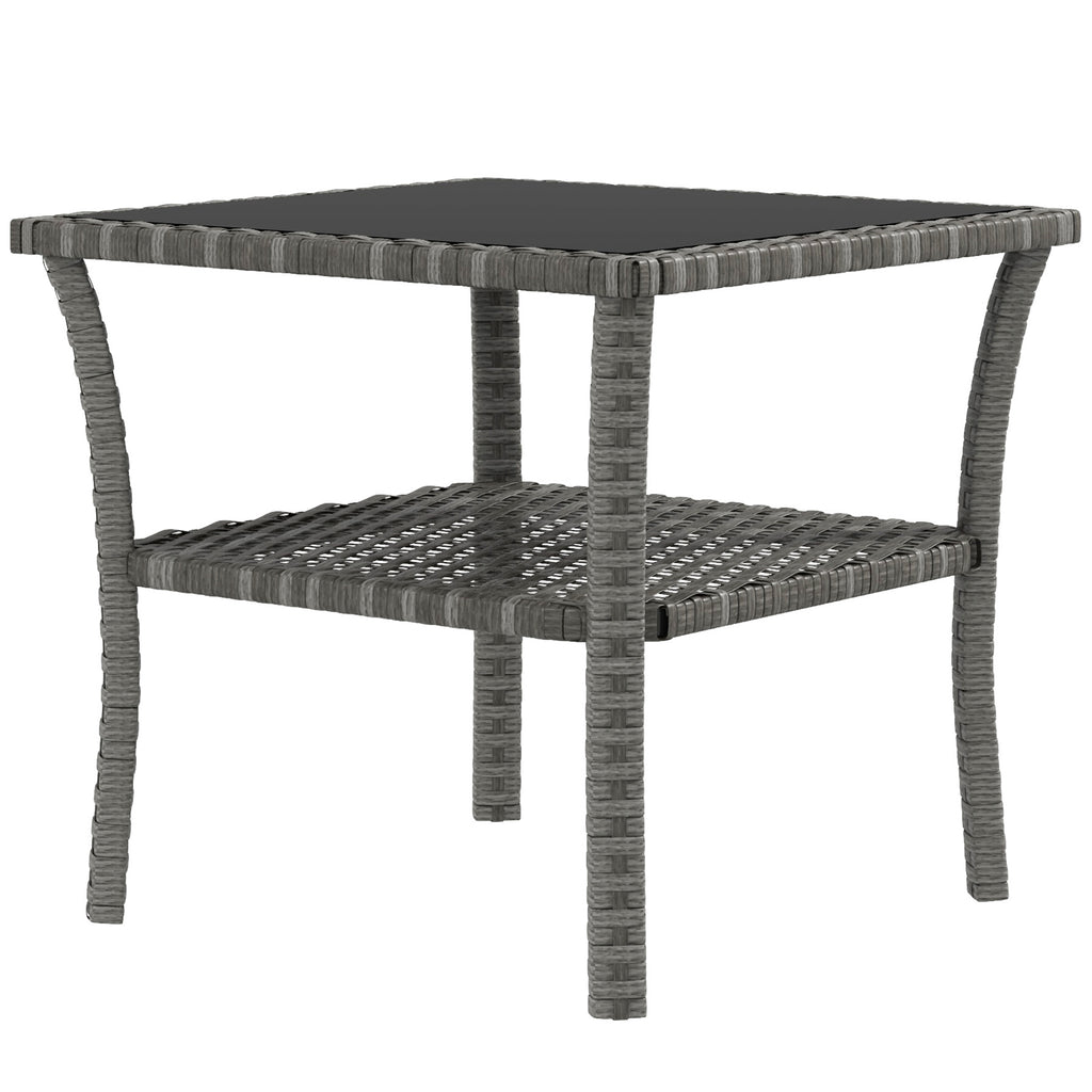 Two-tier PE Rattan Square Coffee Table - Grey