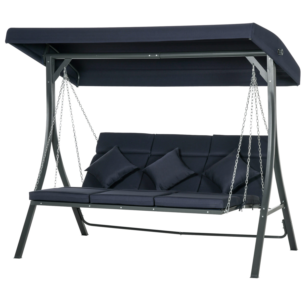 Hollywoodschaukel Gartenschaukel, 3 Personen, verstellbares Sonnendach, 198 x 118 x 168 cm, Dunkelblau