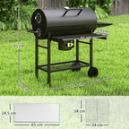 Charcoal BBQ Grill with Foldable Front Side Shelf, Portable Barbecue Smoker with Warming Rack, Bottom Shelf, Lid, Temperature Gauge, Wheels for Outdoor Cooking Garden Party, Black