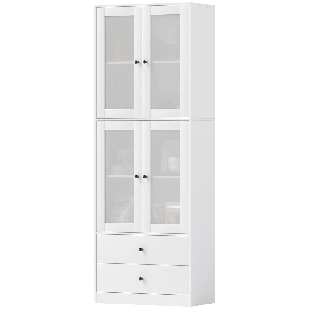 K¨¹chenschrank mit Schubladen und Glast¨¹ren, Melamin-Oberfl?che, Wei?