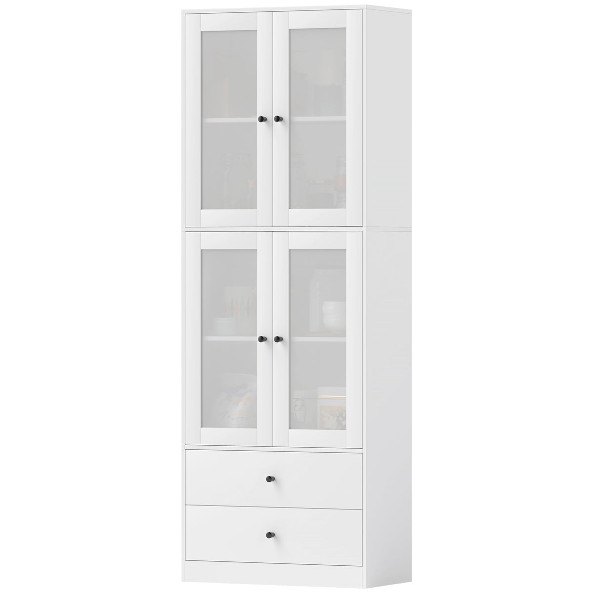 K¨¹chenschrank mit Schubladen und Glast¨¹ren, Melamin-Oberfl?che, Wei?